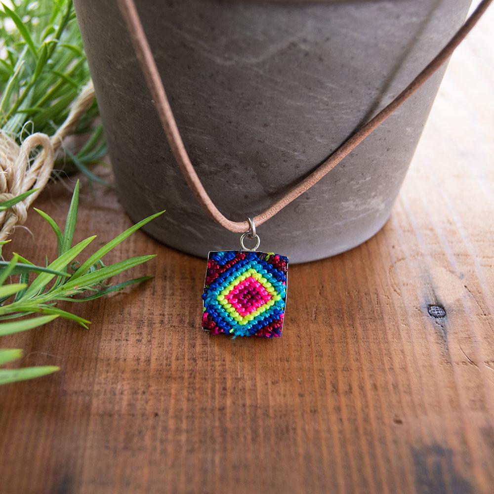 Mini Square Textile Necklace.