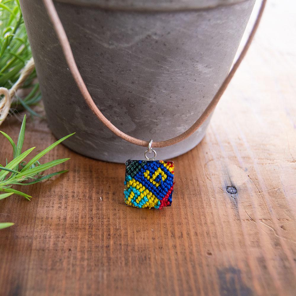 Mini Square Textile Necklace.