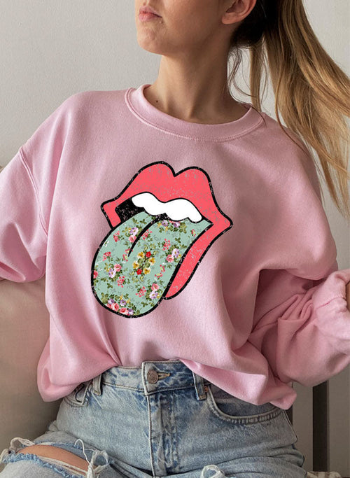 Hippie Floral Tongue Sweat Shirt