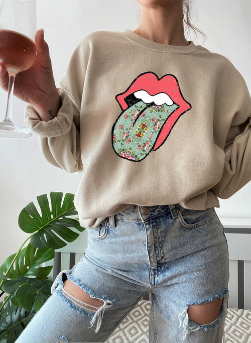 Hippie Floral Tongue Sweat Shirt