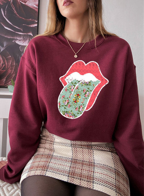 Hippie Floral Tongue Sweat Shirt