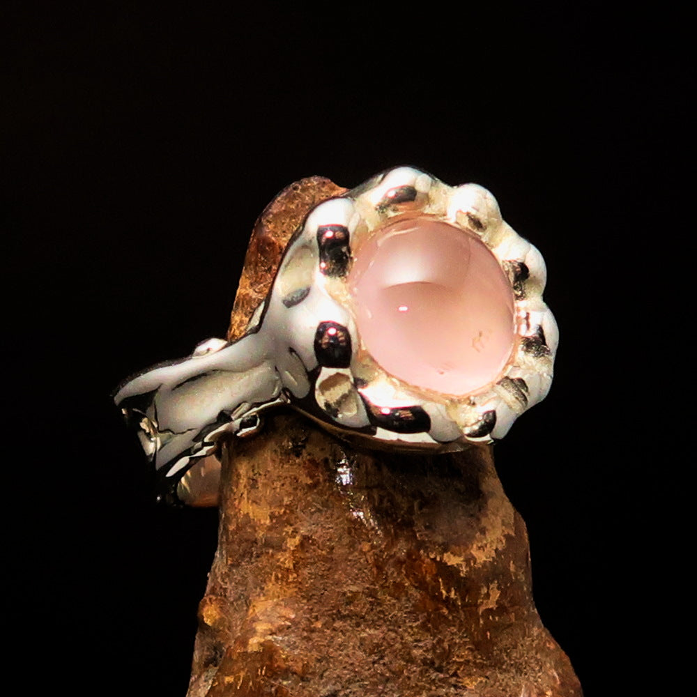 Rose Quartz Ring, Artwork Ring, Sterling Silver Ring, pink Rose