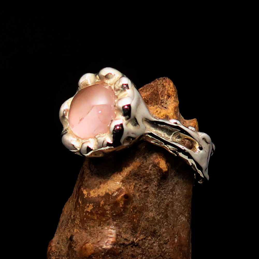 Rose Quartz Ring, Artwork Ring, Sterling Silver Ring, pink Rose