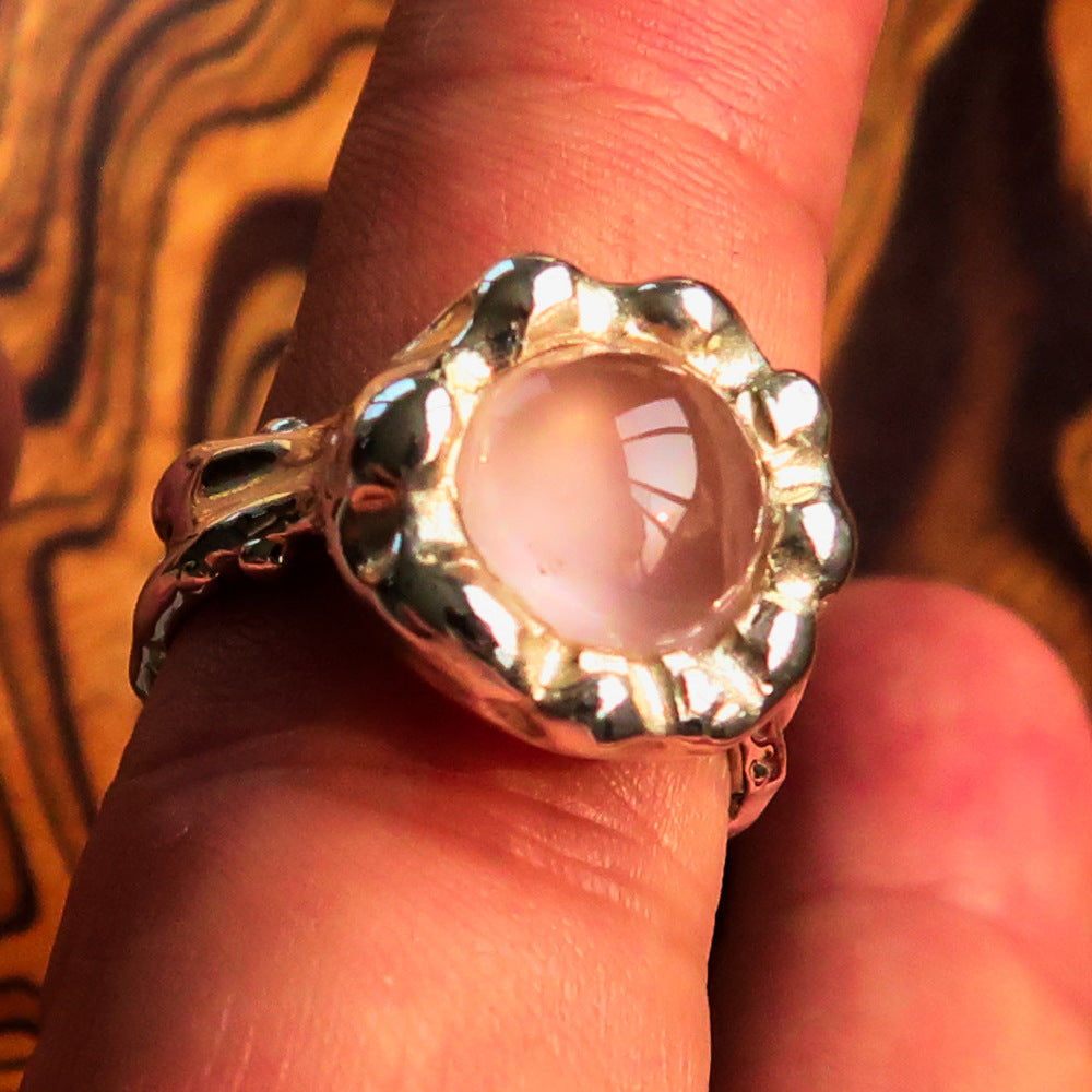 Rose Quartz Ring, Artwork Ring, Sterling Silver Ring, pink Rose