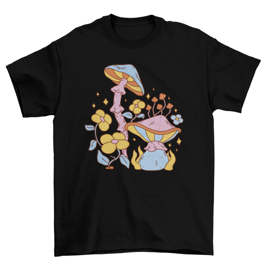 Hippie mushrooms and flowers t-shirt