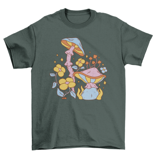 Hippie mushrooms and flowers t-shirt