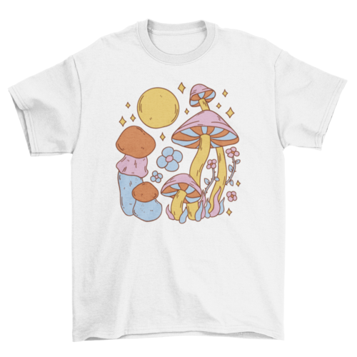 Hippie mushrooms and moon t-shirt