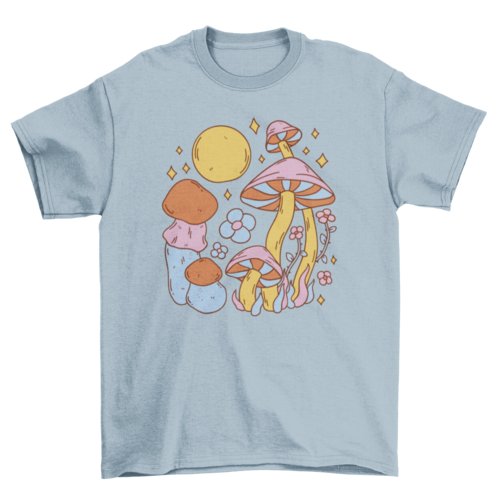 Hippie mushrooms and moon t-shirt