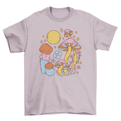 Hippie mushrooms and moon t-shirt