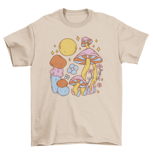 Hippie mushrooms and moon t-shirt