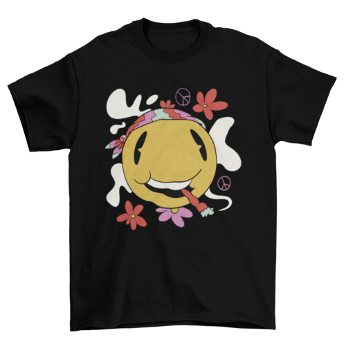 Hippie smiling emoji smoking t-shirt design