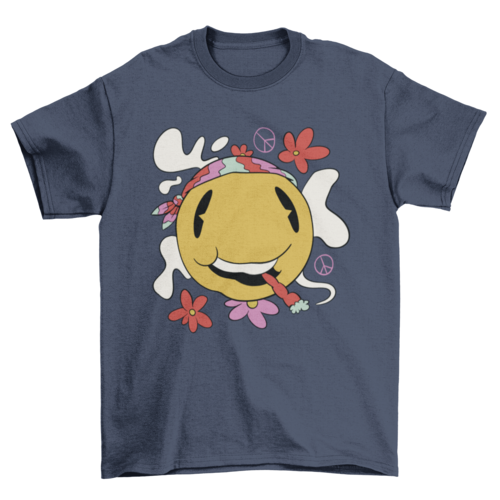 Hippie smiling emoji smoking t-shirt design