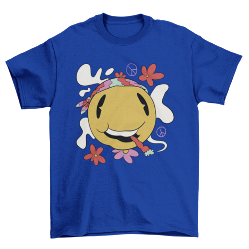 Hippie smiling emoji smoking t-shirt design