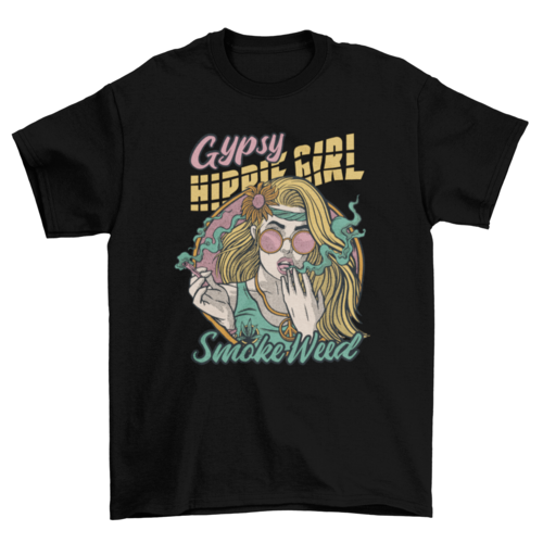 Hippie girl smoking weed t-shirt