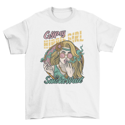 Hippie girl smoking weed t-shirt