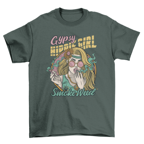 Hippie girl smoking weed t-shirt