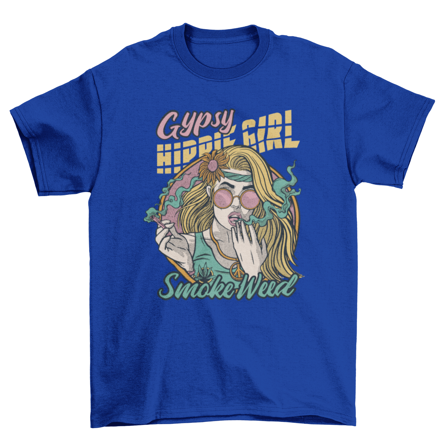 Hippie girl smoking weed t-shirt