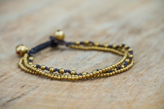 Golden Triple Strand Boho Brass Bracelet, Hippie Bracelet