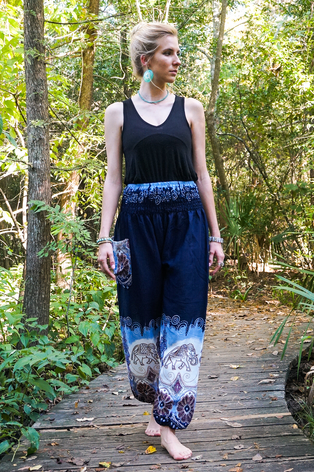 Blue ELEPHANT Women Boho Pants Hippie Pants Yoga Pants