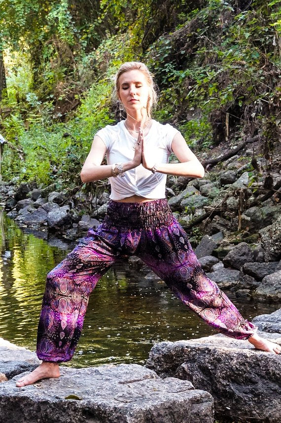 Purple PAISLEY Women Boho Pants Hippie Pants Yoga Pants