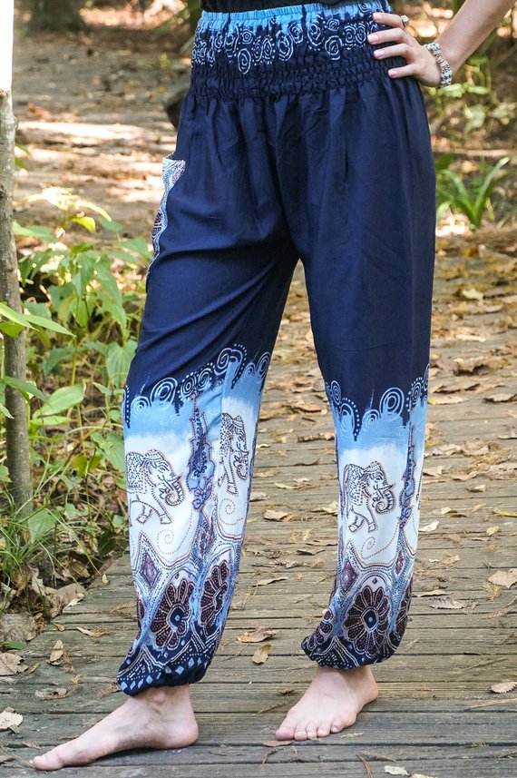 Blue ELEPHANT Women Boho Pants Hippie Pants Yoga Pants