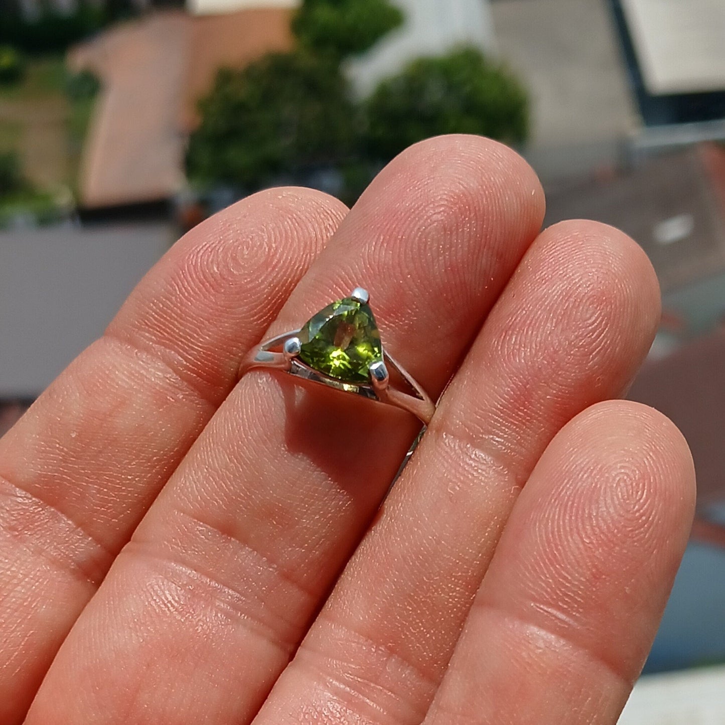 Minimalist Peridot Ring, Sterling Silver Ring, Solitaire Ring, Green