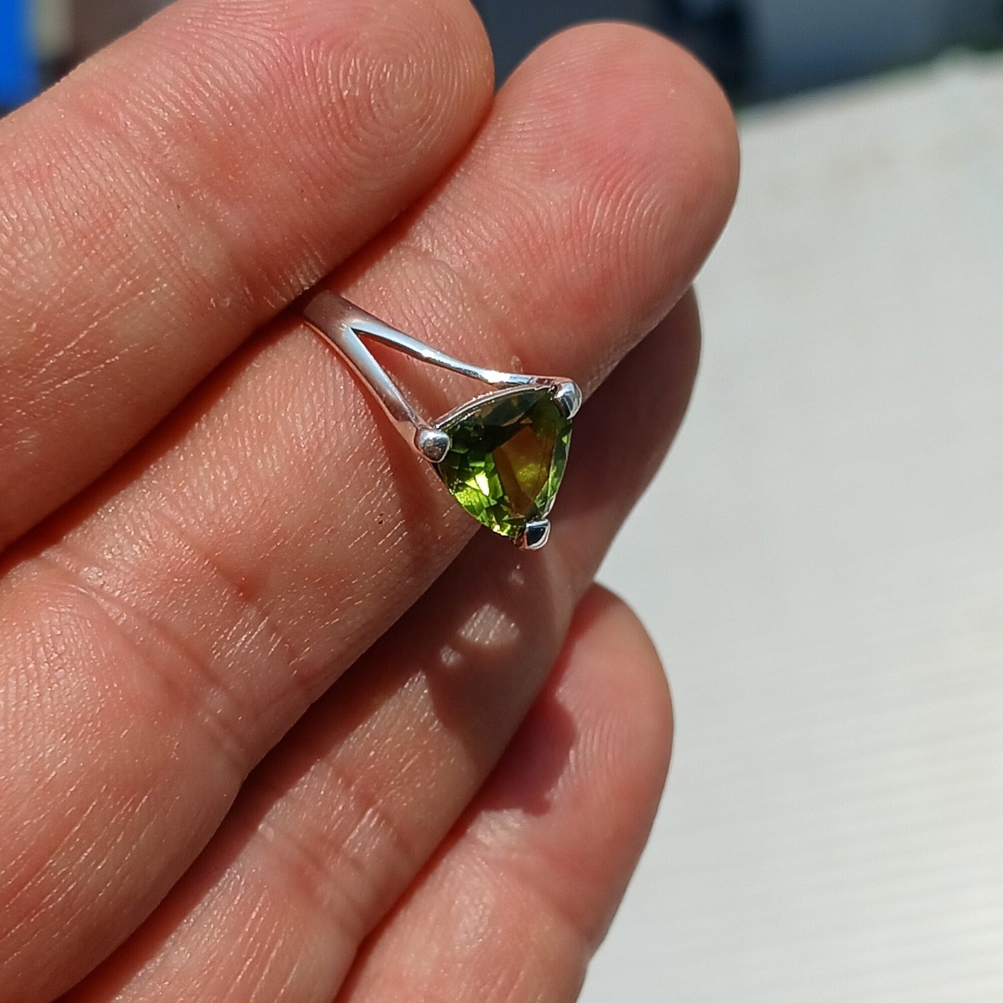 Minimalist Peridot Ring, Sterling Silver Ring, Solitaire Ring, Green