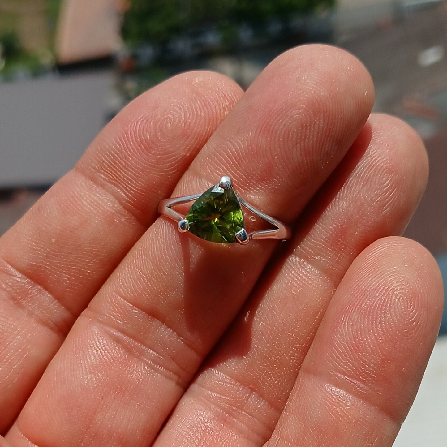 Minimalist Peridot Ring, Sterling Silver Ring, Solitaire Ring, Green